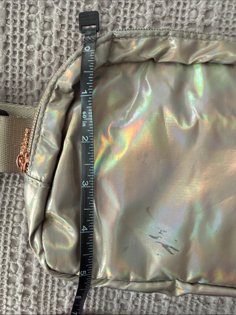 Iridescent Gold Crossbody Belt Bag - Compact Hands-Free Carry - Picture 7 of 8